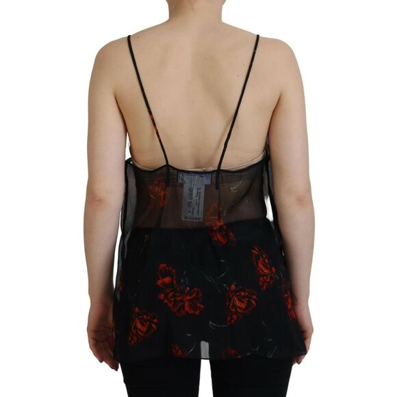 Dsquared² Black Floral Print Spaghetti Strap Tank Blouse Women's Top (Pre-Owned) - Picture 3 of 5
